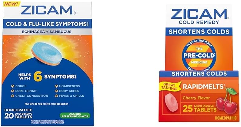 Zicam Cold & Flu Symptomer 20 Tablets Cold Remedy Zink Rapidmelts 25 Grev Homøopatisk Cold Shorting Bundles