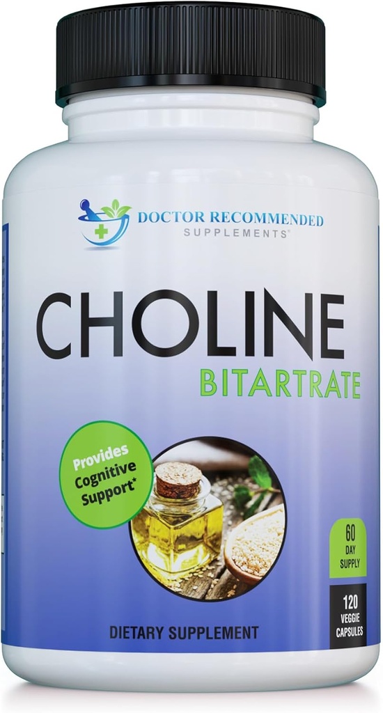 Premium cholin - 500 mg - 120 Veggie kapsler - af DOCTOR ANBEFALEDE TILLÆG - understøtter kognitiv sundhed, hukommelse og mere