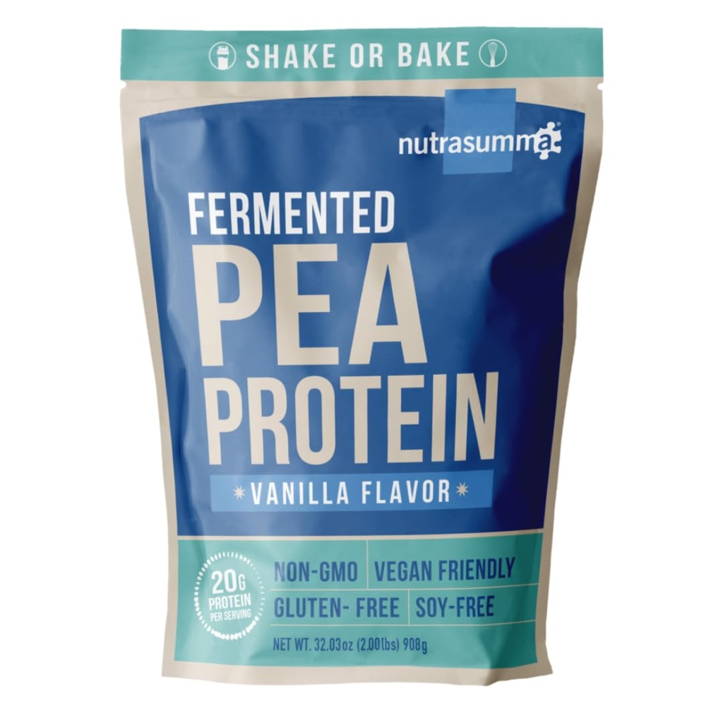 Nutrasumma Pea Protein Powder, Vanilla Vegan Flavor, 100% Plant Based, Ingen kunstige sødestoffer, Non- GMO, Gluten Free & Soy Free, 2 LB