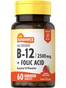 Sundance Fast Opløs vitamin B-12-124; med folinsyre • 124; 2500mcg • 124; 60 Greve • 124; Natural Berry Flavor • 124; Vegetar, ikke-GMO og Gluten Free Supplement