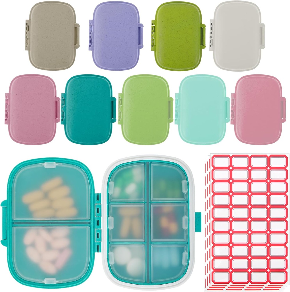 9 Pack Travel Pill Organizer 8 Compartments Portable Pill Case Lille Pill Box til Pocket Purse Daily Pill Container Medicin Vitamin Holder Dispenser til fisk olie supplement opbevaring