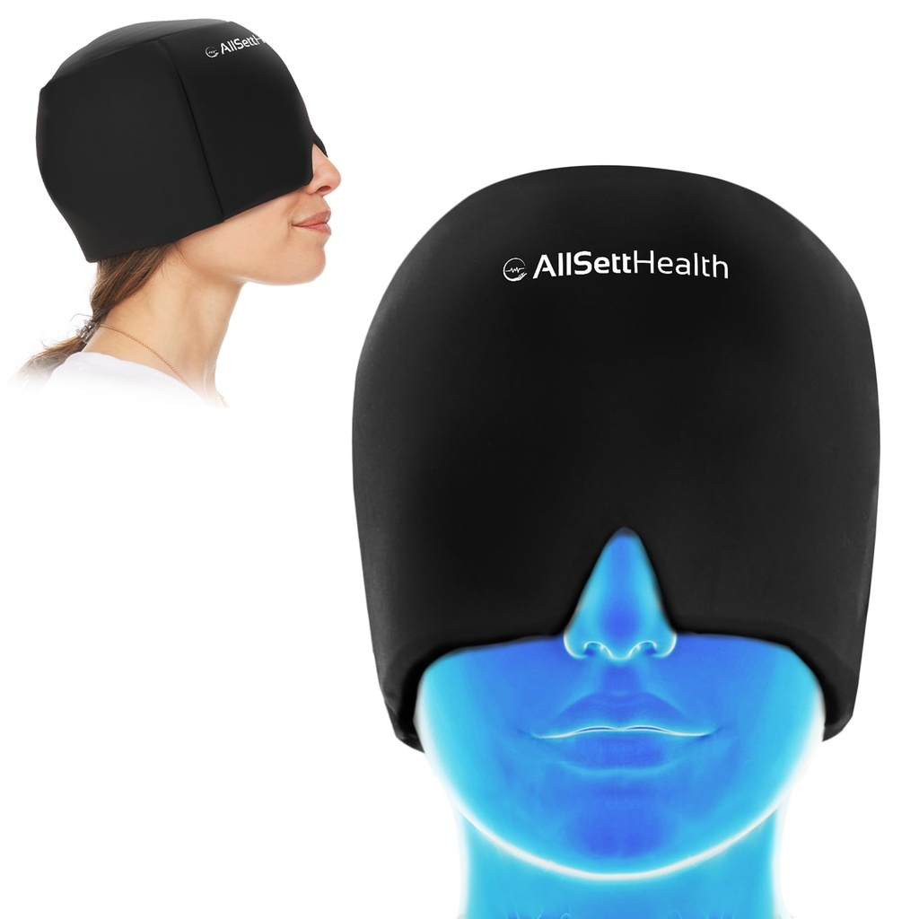 Migræne Relief Cap Ice Head Wrap og Hat Year 124; Hot / Cold Gel Pack med ansigt og øje maske Kompresse for hovedpine Relief - Sort