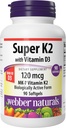 Webber Naturals Super Vitamin K2 MK- 7 120 mcg med vitamin D3, 90 Softgels, Understøtter knogler, tænder og hjerte-kar-system