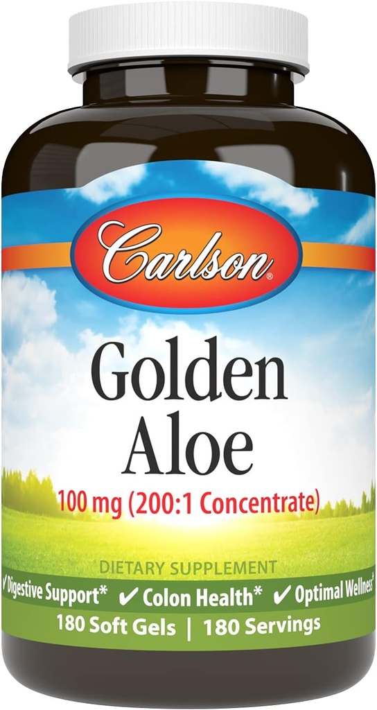 Carlson - Golden Aloe, 100 mg (200: 1 Koncentrat), fordøjelsesstøtte & kolon sundhed, optimal wellness, 180 Softgels