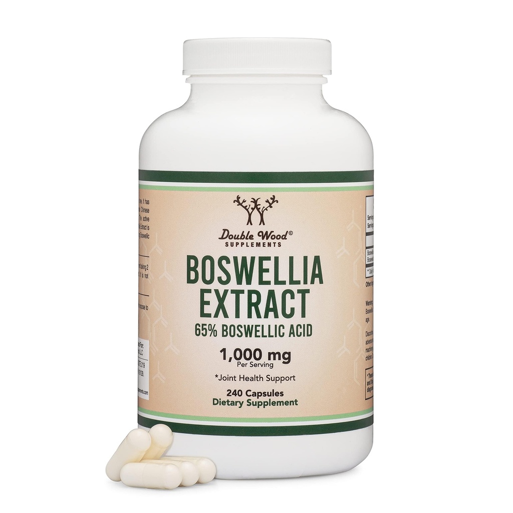 Boswellia Serrata - 240 Kapsler (Max Strength 1.000mg af 65% Boswellic Acid Extract) Boswellia Extract Kapsler (Joint Support Supplement for Joint Health) Tredjeparts testet af Double Wood