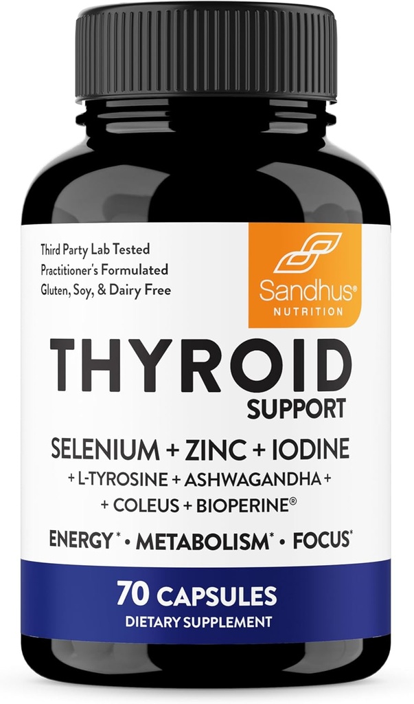 Sandhus skjoldbruskkirtel Support Complex med Selenium, Zink, Jod, L Tyrosine, Ashwagandha