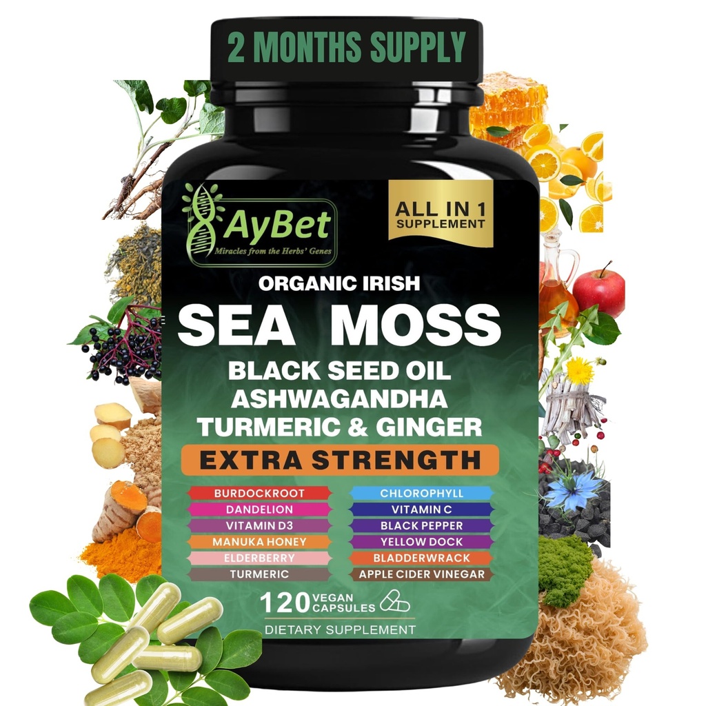 Økologisk Irish Sea Moss, Black Seed Oil, Ashwagandha, gurkemeje, ingefær Capsule, Bladerwrack, Burdock, VIT C & VIT D3, Elderberry, Manuka Honey, Mælkebøtte, Gul Dock, Apple Cider Vincire, Halal, Vegan