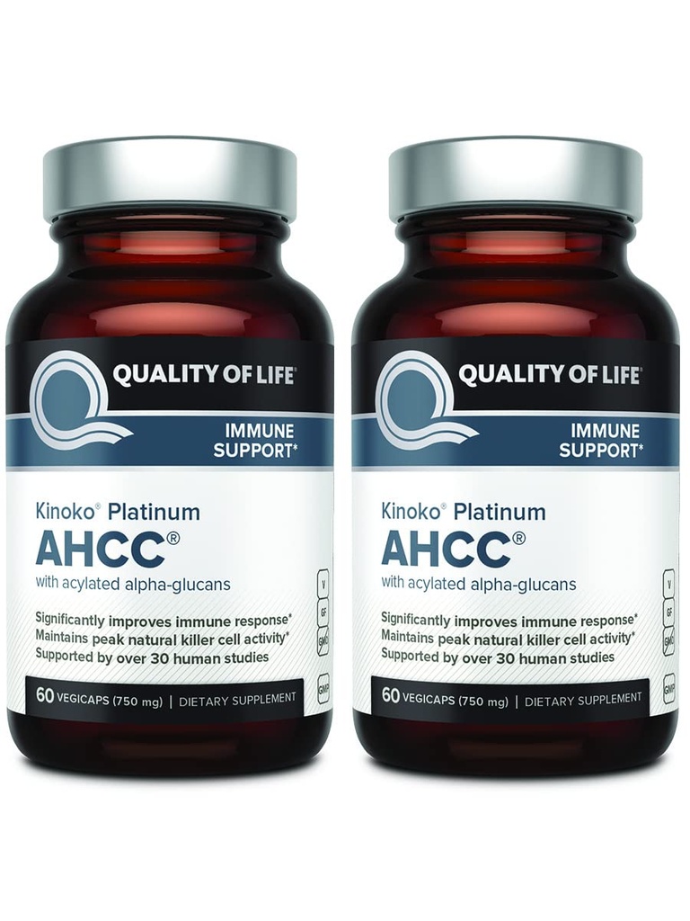 Livskvalitet AHCC Kinoko Platinum 750 mg - Premium immunsupportsupplement - Pakning med 2, 60 Count Flasker