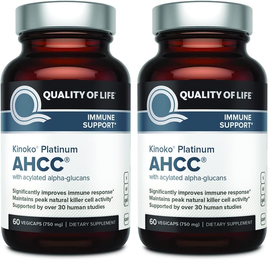 Livskvalitet AHCC Kinoko Platinum 750 mg - Premium immunsupportsupplement - Pakning med 2, 60 Count Flasker