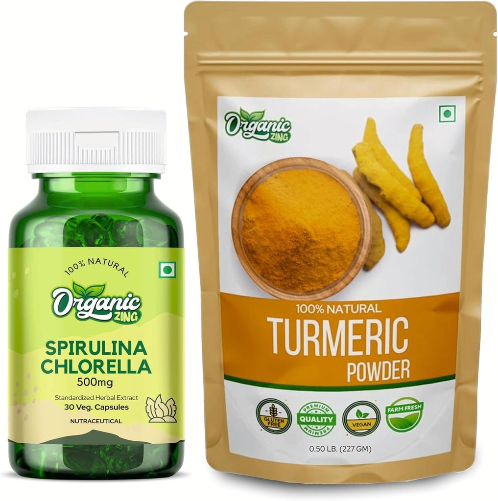 ORGANISK ZING Spirulina Chlorella- 30Cap & gurkemeje Powder- 227g