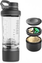 21oz Protein Shaker Flaske med Powder Storage Container- Shaker Cups til Protein-pre træning flaske-Mixer Cup-Gym Sport Vandflaske -Lavet med Tritan BPA Gratis, med Wire Whisk Balls (sort)