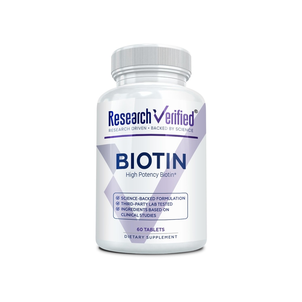 Forskning Verified Biotin - Pure Biotin Extra Strength 10,000mcg for forbedret hår, hud og negle sundhed - 60 Veganske tabletter, Lavet i USA