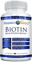 Forskning Verified Biotin - Pure Biotin Extra Strength 10,000mcg for forbedret hår, hud og negle sundhed - 60 Veganske tabletter, Lavet i USA