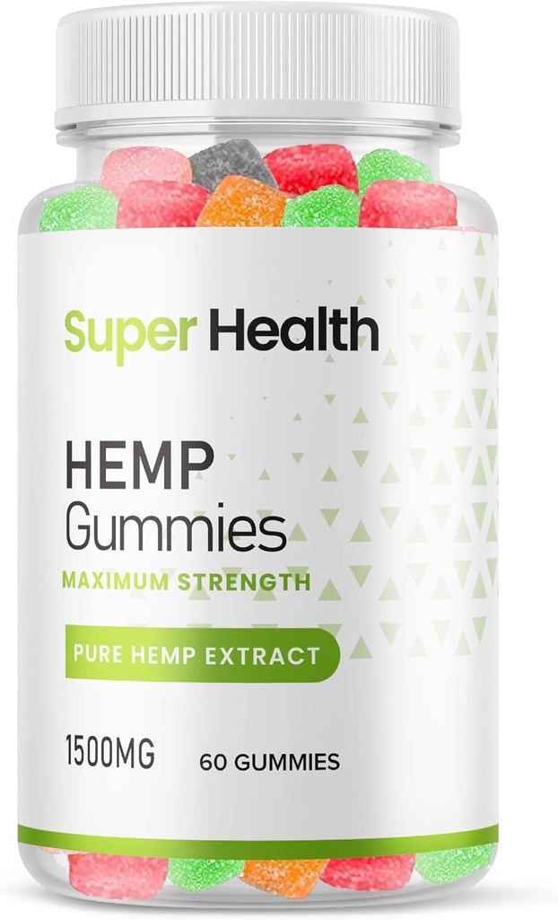 Super Health Hamp Gummies- Official Formula - Super Health Gummies Extra Styrke med 25mg per Gummy og 1500mg per flaske, Assorterede Arme Gummies Maksimal Styrke Ny Formel 2023 (60 Gummies)