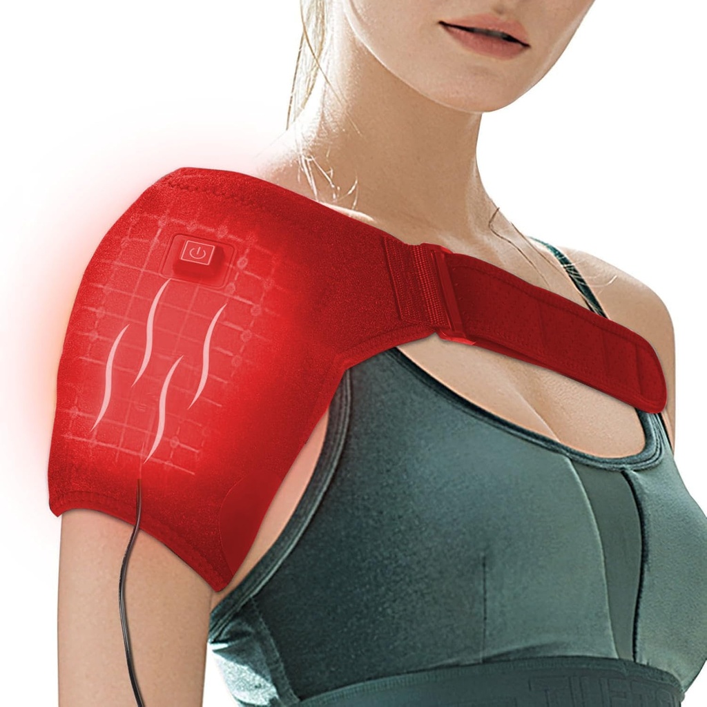 Skulder- Heating-Pad- Heated-Wrap - 3 varmeledninger opvarmning Pad for Shoulder Smerte for mænd Frosne Skuldersmerter Relief- Rød