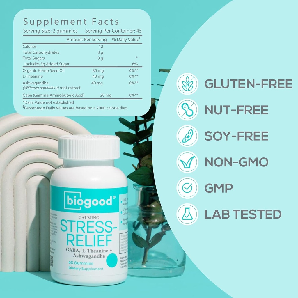 Stress- Relief med Ashwagandha + L- Theanine, GABA