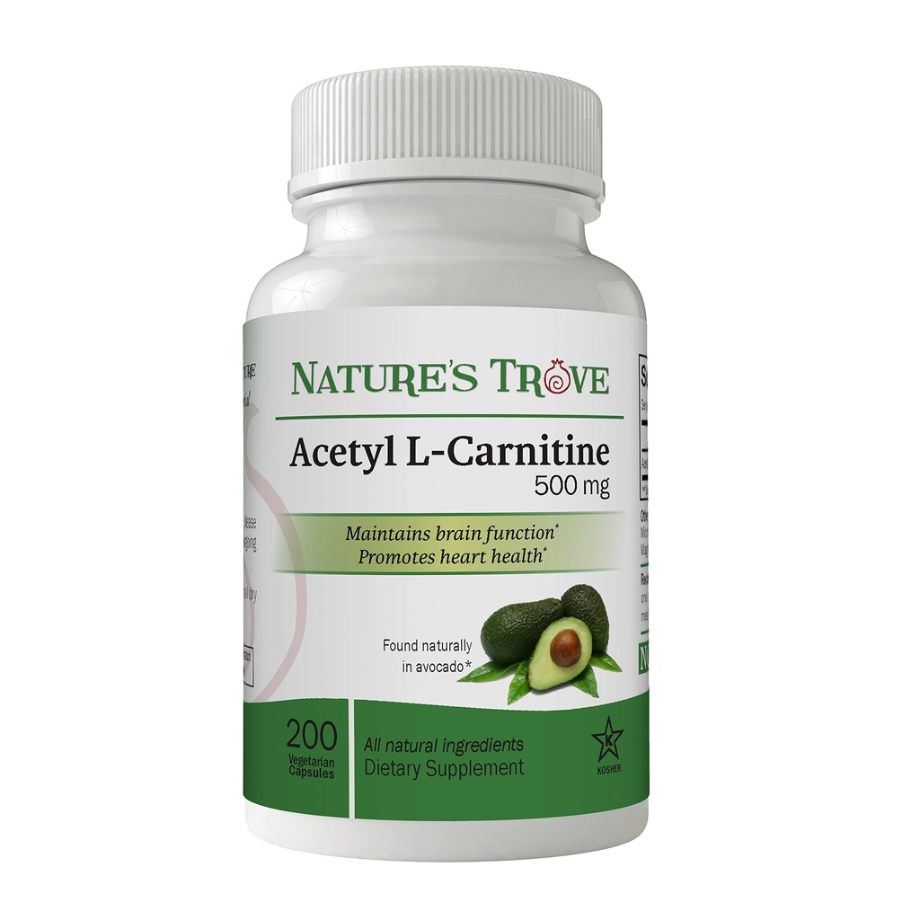 Nature 's Trove Acetyl L- Carnitin (ALACAR) 500 mg 200 vegetariske kapsler