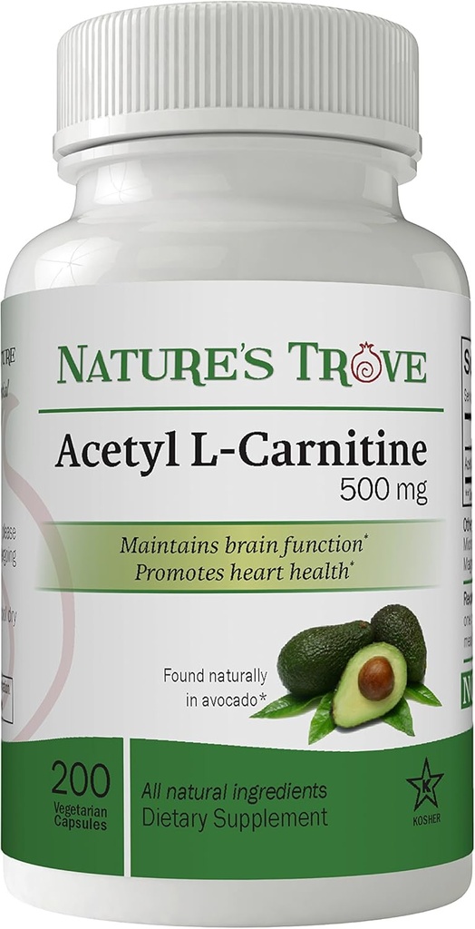 Nature 's Trove Acetyl L- Carnitin (ALACAR) 500 mg 200 vegetariske kapsler
