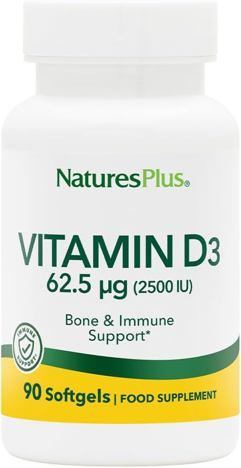 NaturePlus Vitamin D3 (Cholecalciferol) - 2500 iu, 90 Softgels - Knoglesundhed, Heart Health & immunsystem Support, Bioavailable Active Form - Gluten- Free - 90 Servering