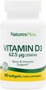 NaturePlus Vitamin D3 (Cholecalciferol) - 2500 iu, 90 Softgels - Knoglesundhed, Heart Health & immunsystem Support, Bioavailable Active Form - Gluten- Free - 90 Servering