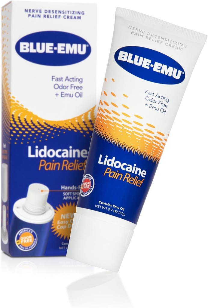 BLUE- EMU Lidocain Pain Relief Cream for Fast, Numbing Relief, 2.7 Oz, 1 Pack
