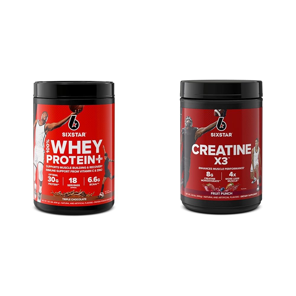 Six Star Elite Series 100% Whey Protein Plus Triple Chocolate 1.8lbs US & Creatin Powder Creatin X3 Yep 124; Creatin HCl + Creatin Monohydrat Powder