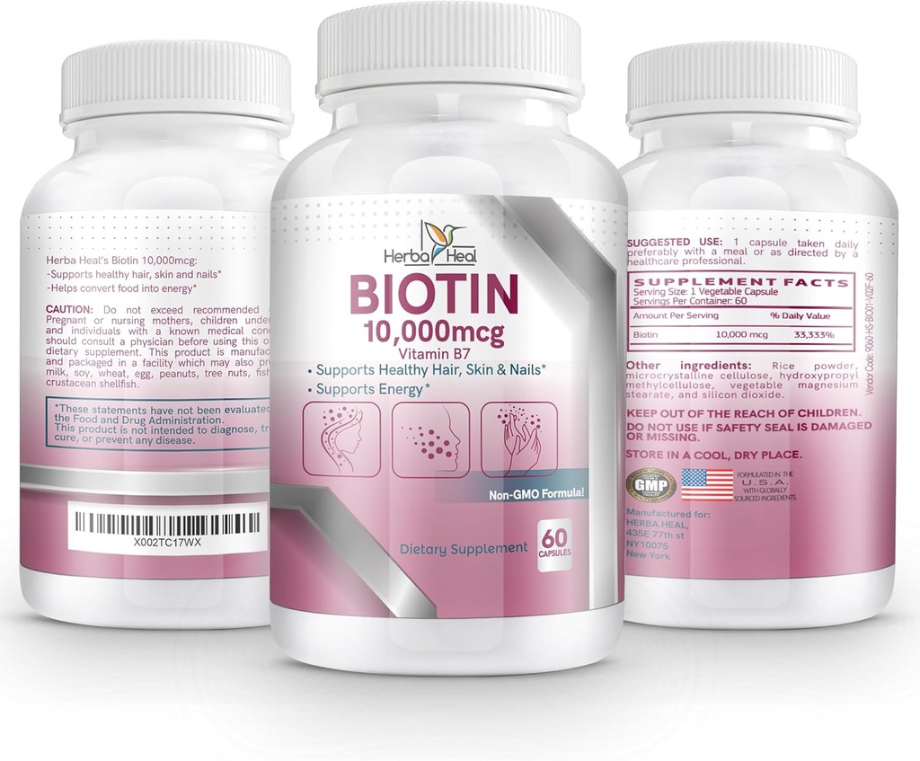 Biotin 10,000MCG kapsler hårvækst for kvinder og mænd - vitamin B7 piller - høj potens supplement til sunde hudnegle og hår transplantation