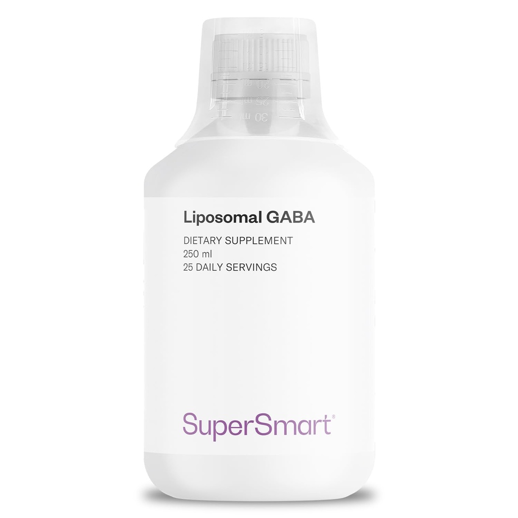 Supersmart - Liposomal GABA 500mg per dag (Højt biotilgængeligt) - med flydende L- Theanin & Flydende Gamma Aminosmørsyre (GABA) - Natural Lemon Flavour Name 124; Non- GMO & Gluten Free - 250 ml