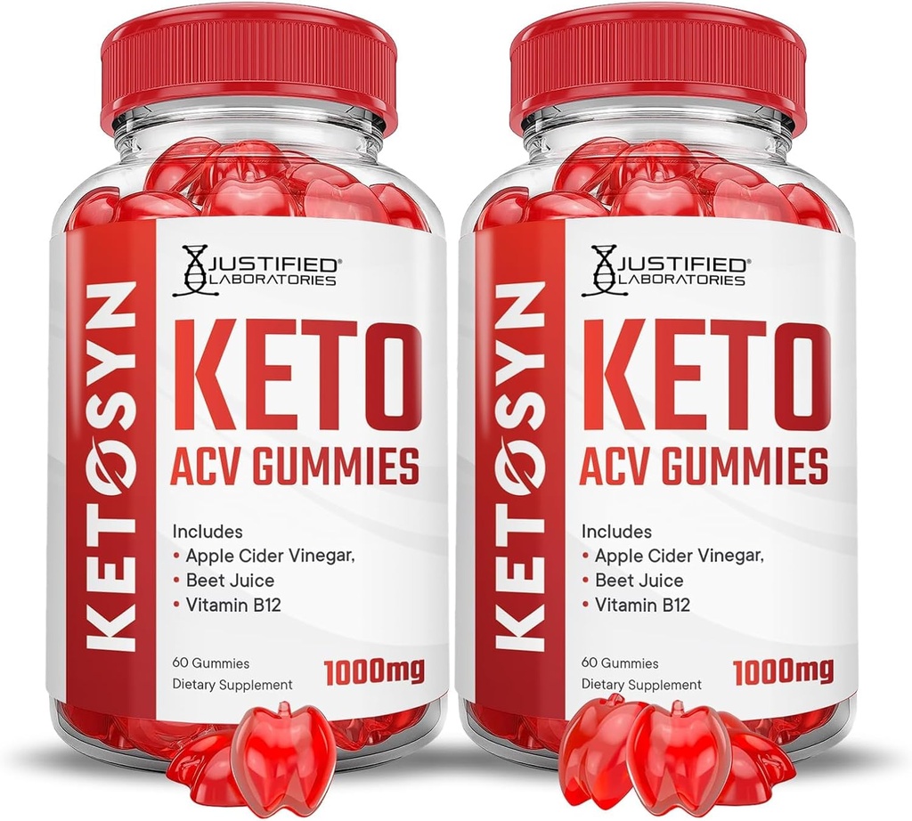 Justified Laboratories (2 Pack Ketosyn Keto ACV Gummies Advanced Formula 1000MG Ketosyn Keto Gummies Apple Cider Vinegar Formulated with Pomegranate Beet Juice Powder B12 Vegan Non GMO 120 Gummys
