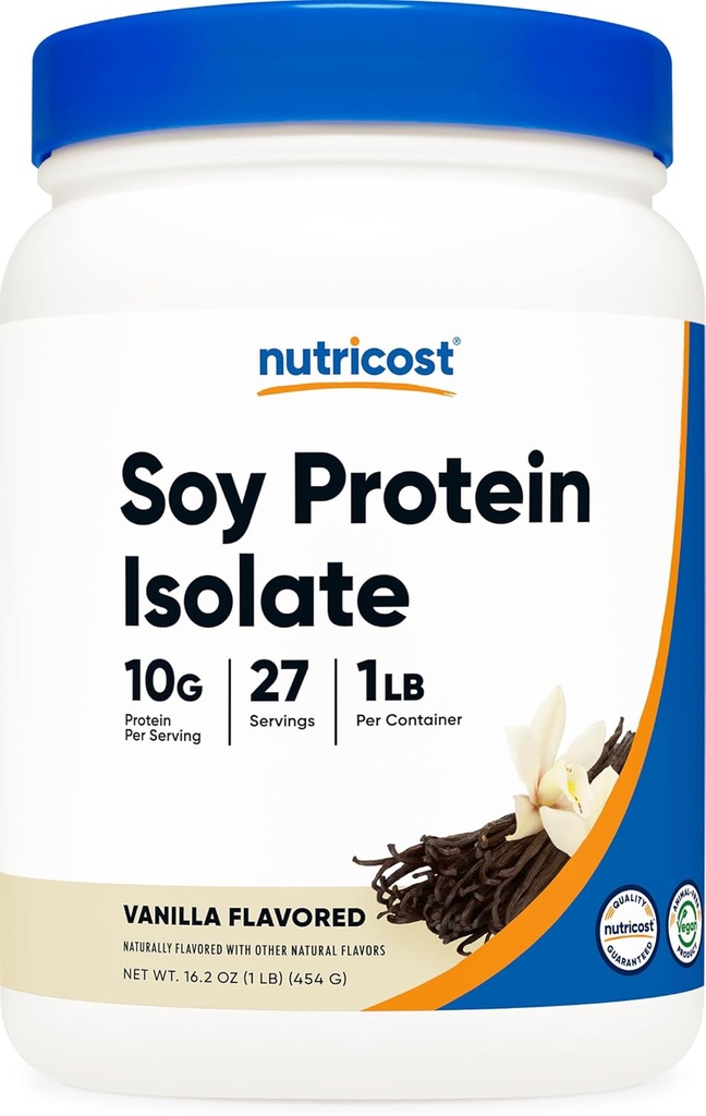 Nutricost Soy Protein Isolate Powder, 1 LB Vanilla - 10 gram protein per servering, Vegan, GMO- Free & Gluten Free