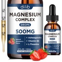Triple Magnesium Complex Supplement- Magnesium Glycinat, Citrate, Malat Liquid Drops 500mg med Ashwagandha, L- Theanin, B6-vitamin til stress Relief, søvn, muskelstøtte - Jordbær Flavor
