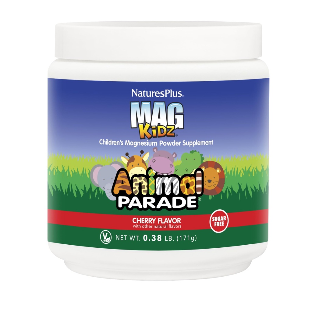 NaturePlus Animal Parade MagKidz, Cherry Flavor - 0,38 lb - Children 's Magnesium Powder Supplement - Bone & Muscle Health Support - Gluten Free, Sugar Free - 45 Serveringer