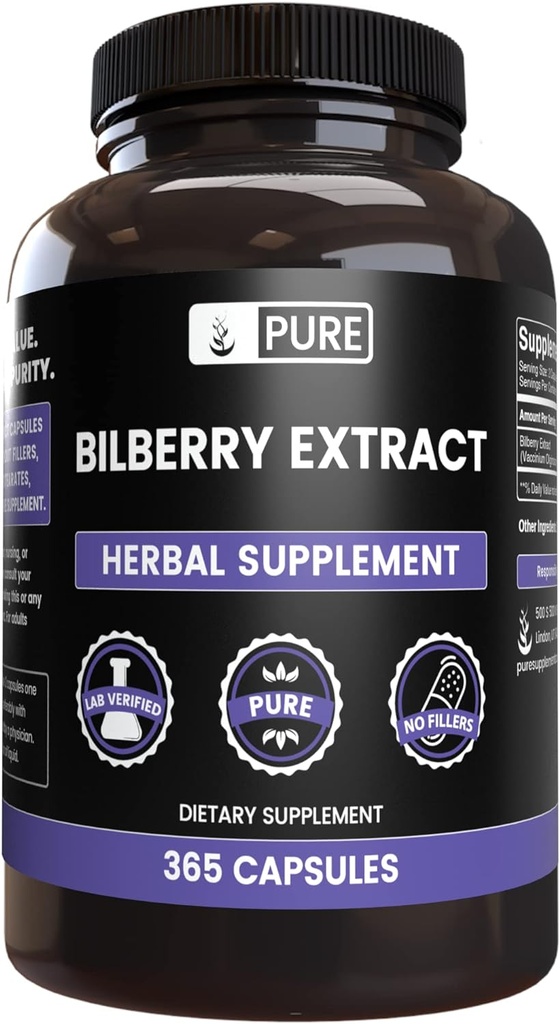Pure Original Ingredienser Bilberry Extract (365 kapsler) Ingen Magnesium eller Rice Fillers, Altid Pure, Lab Verified
