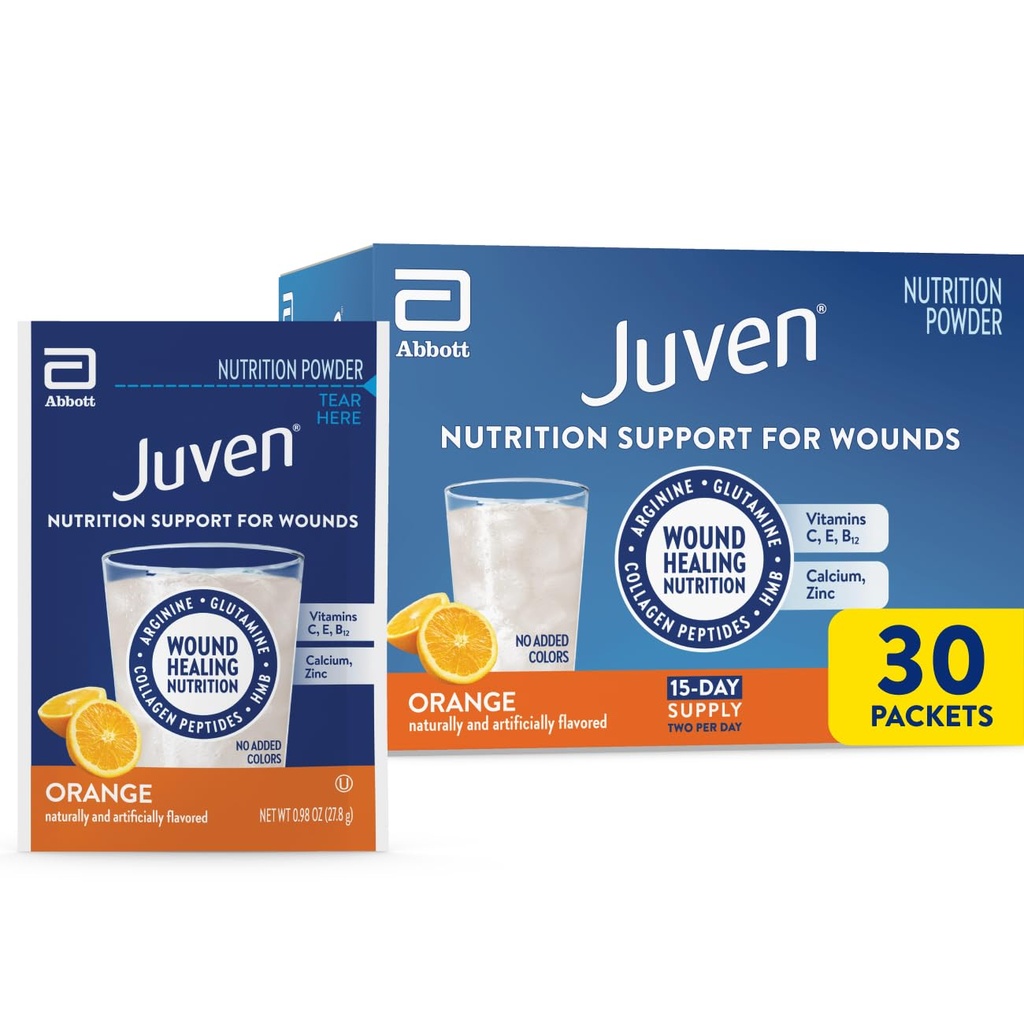 Juven Therapeutic Nutrition Drink Powder inkl. Collagen Peptider, Aminosyrer, og HMB for Sår Healing Support, Orange, 30 Pakker