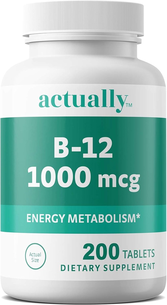 Faktisk vitamin B12 1000mcg tabletter 200kt energi Metabolisme for voksne, 200Day Supply, 200 Tæl