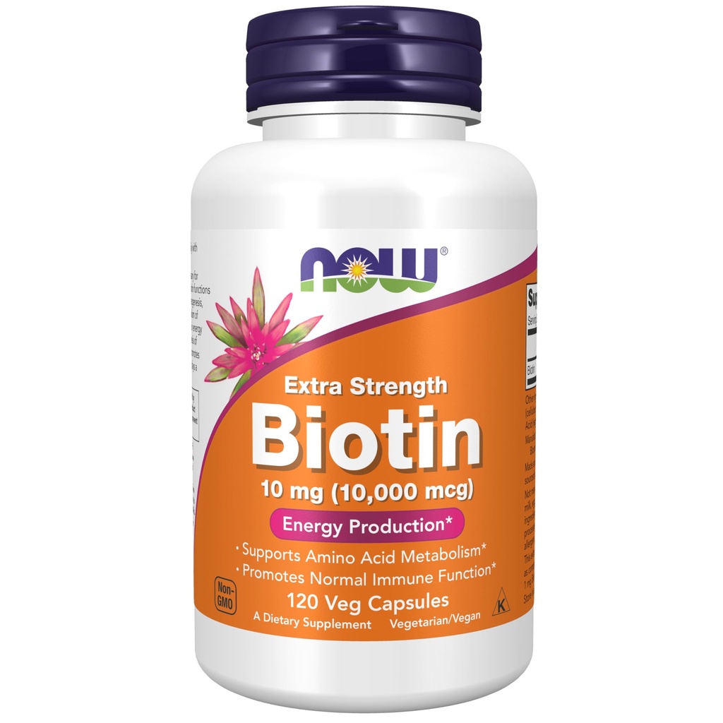 Now Foods Supplements, Biotin 10 mg (10. 000 mcg), Extra Strength, Energy Production *, 120 Veg kapsler