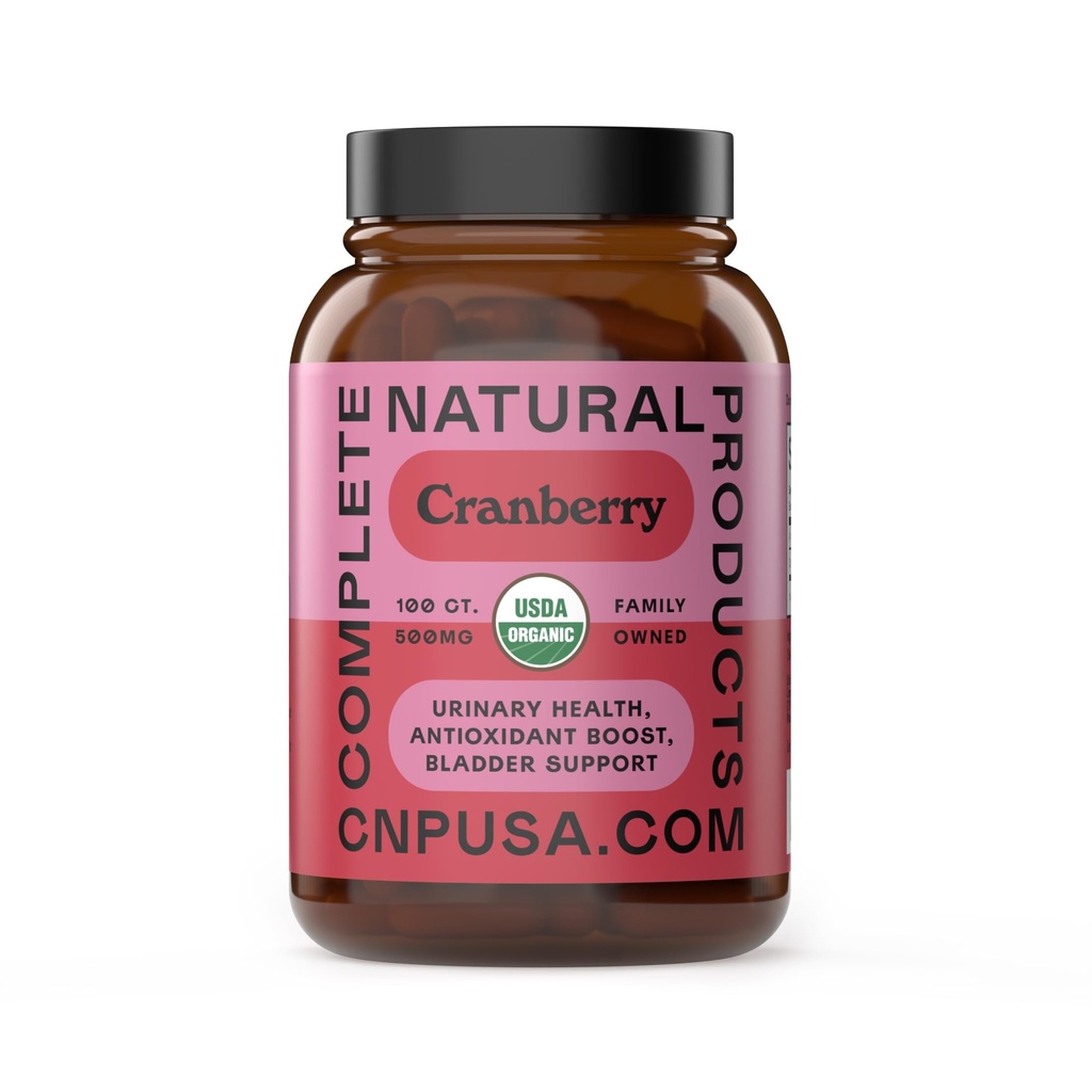Organic Cranberry Kapsler 500mg • 124; Plant- baseret, Vegan, Non- GMO, Ingen Fillers • 124; Understøtter urinveje & Blogen sundhed • 124; Organic Cranberry Powder Supplement