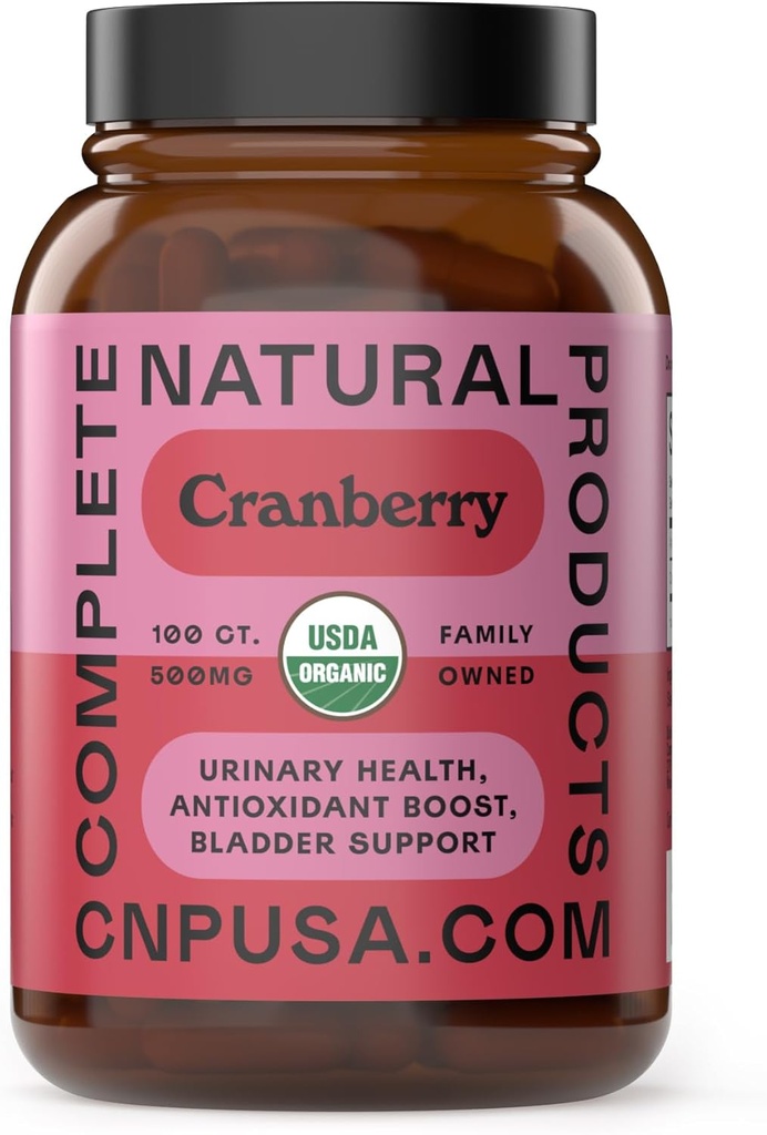 Organic Cranberry Kapsler 500mg • 124; Plant- baseret, Vegan, Non- GMO, Ingen Fillers • 124; Understøtter urinveje & Blogen sundhed • 124; Organic Cranberry Powder Supplement