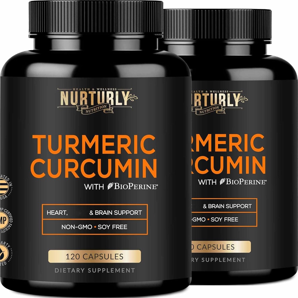 Gurkemeje med BioPerine Black Pepper og 95% Curcuminoids - Høj Absorption Gurkemeje Kosttilskud 1300mg til hede sundhed - Non- GMO, Gluten Free - 240 Kapsler
