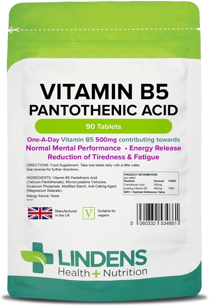 Lindens vitamin B- 5 B5 100 x 460mg tabletter (pantothensyre)
