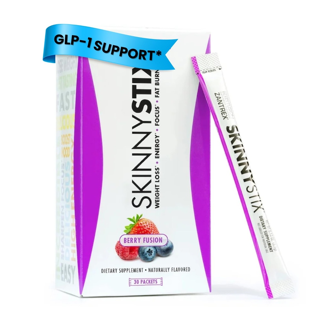 Zantrex SkinnyStix Energy Powder - tabe vægt, GLP-1, Appetite Suppressant, Boost Mood - 10 kalorier - Yerba Mate, Coffee Bean - 30 Stix, Berry