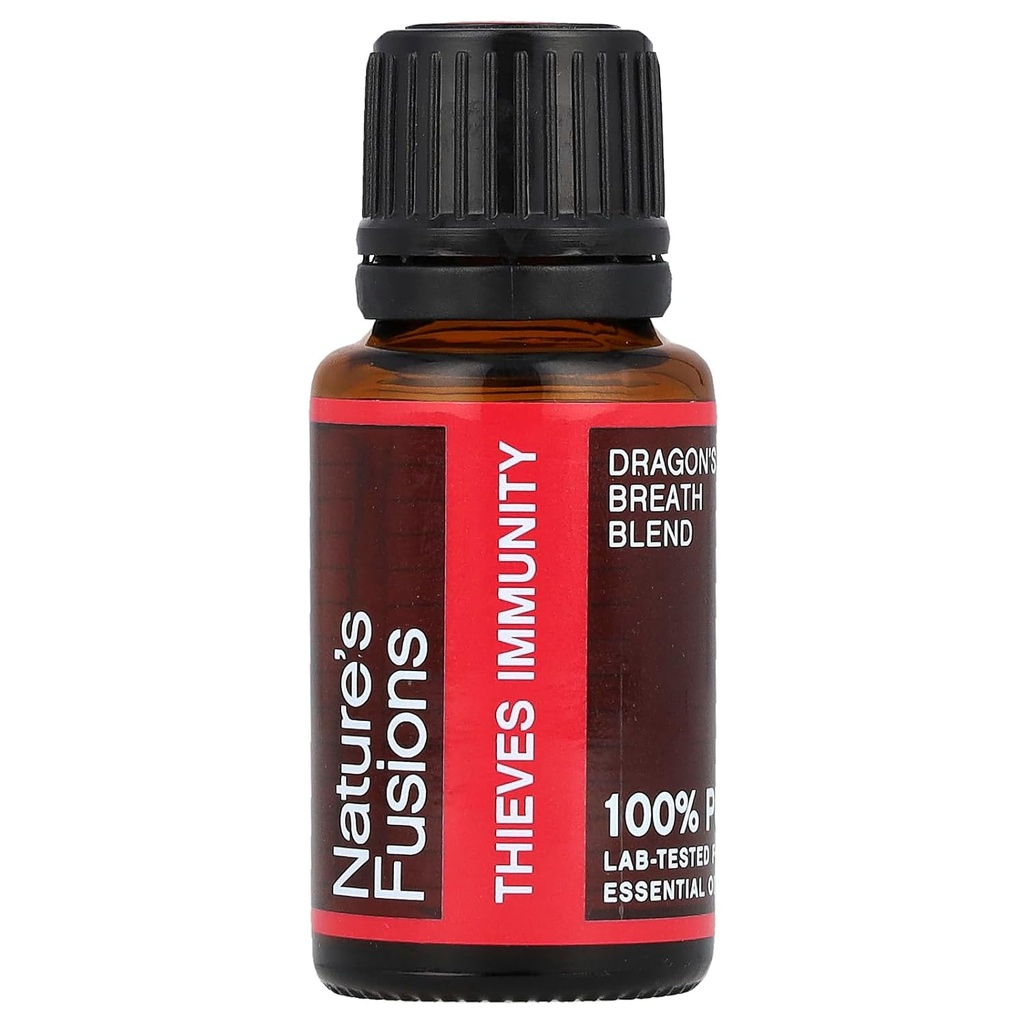 Naturens Fusions Immunitet Tyve Olie Væsentlige Olie Blend - 15 ml - Germ Fighter, Health Guard, Aceite Ratero - Dragon 's Breature Protective - Clove, Lemon, Kanel, Eucalyptus, Pebermynte, Oregano