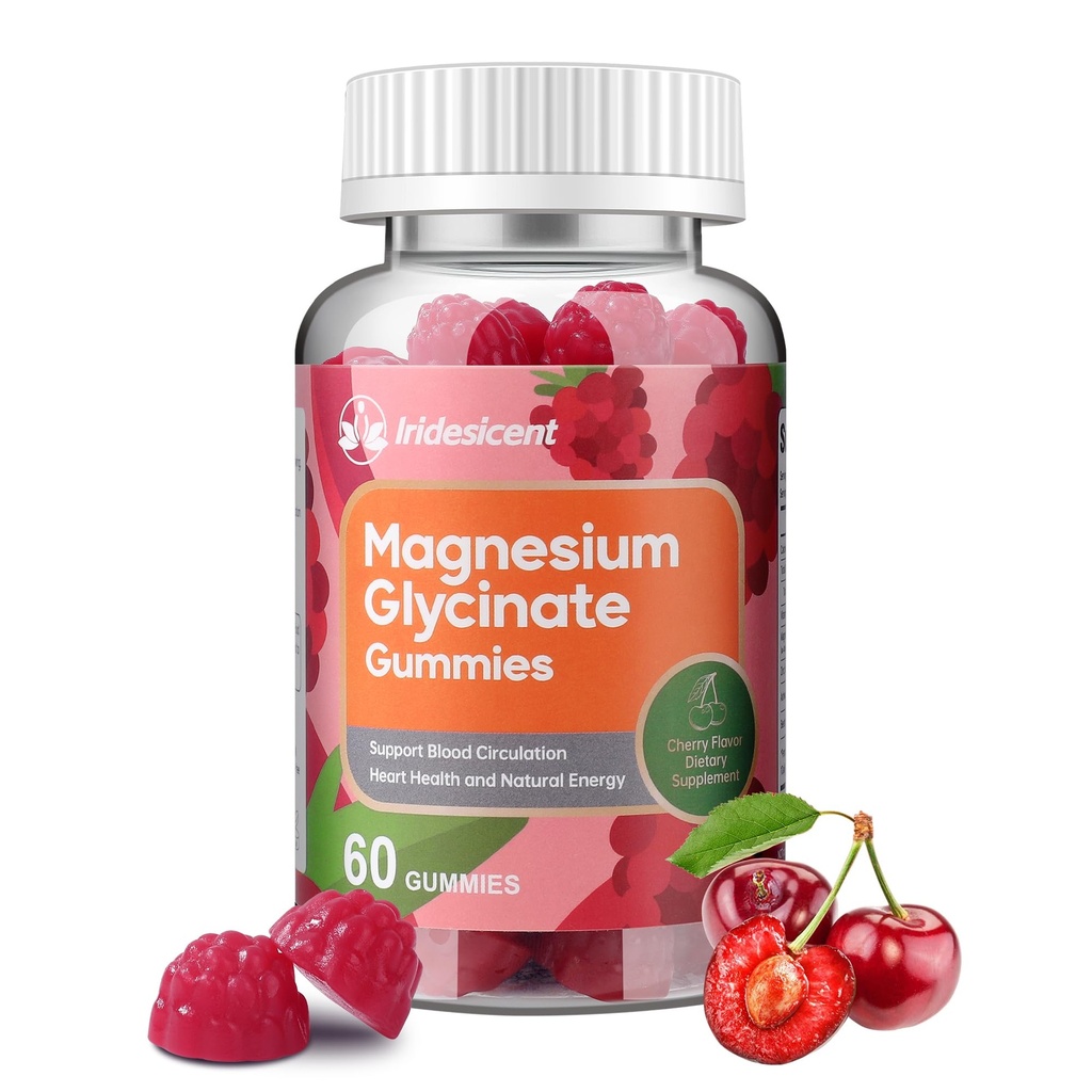Magnesium Glycinate Gummies 400mg, Sugar Free Magnesium Supplement w / Ashwagandha, Zink, Vegan Magnesium Glycinate Supplement for voksne - 60 Cherry Gummies