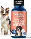 Naturlig hud & Coat supplement til hunde, store og små, hund anti-itch relief for tør hud, udslæt, Allergi eller irritation, Reducerer afføring, Dandruff og støtter Hund hårvækst, 400 små piller