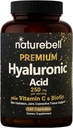 NatureBell Hyaluronsyre Kosttilskud 250 mg • 124; 240 kapsler, med Biotin 5000mcg & C-vitamin 25mg, 3 i 1 Support