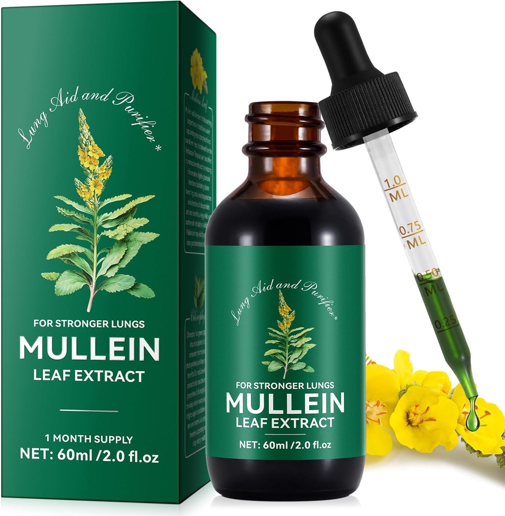 Mullein Drops til Lungs, Mullein Leaf Tincture Drops 124; 2 fl oz Beeg 124; Mullein Leaf Extract til Lungs Detox og Respiratory Lung Sundhed, støtte til luftvejene, naturlige urtetilskud