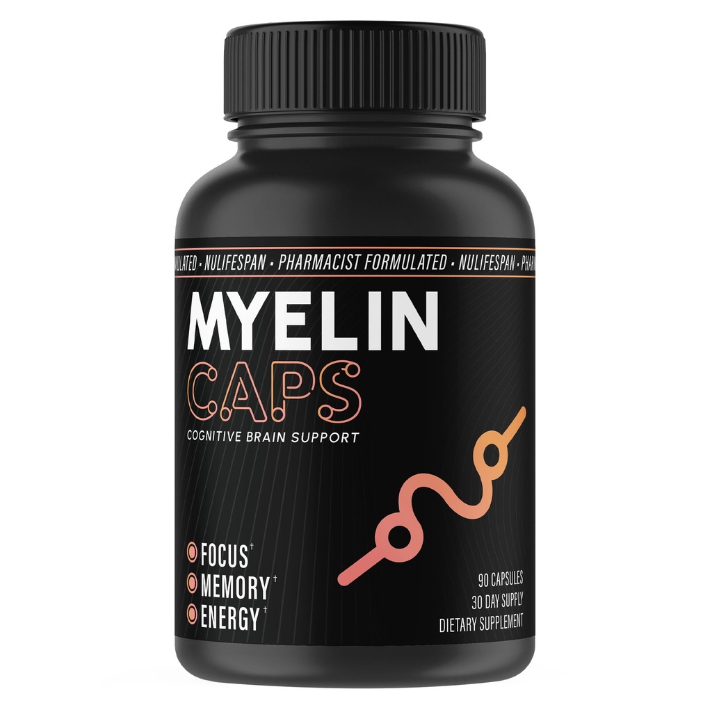 Myelin Caps, Brain Health Supplement, Focus Supplement & Brain Health med AlphaSize, Hukommelse og Kognitiv Funktion Support, Glutenfri, Non- GMO (90 kapsler)