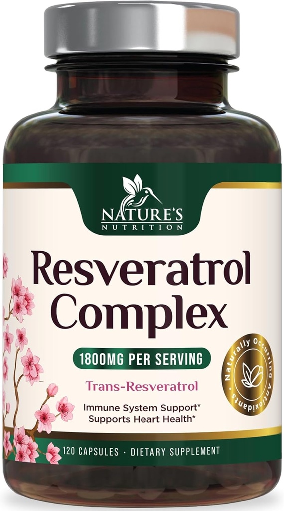 Resveratrol Supplement 1800 mg - Ekstra styrke Antioxidanter til sund aldring & immunforsvar - Heart Health & Cellular Energy Support - Non-GMO, Bioavailable Trans- Resveratrol - 120 Veganske kapsler