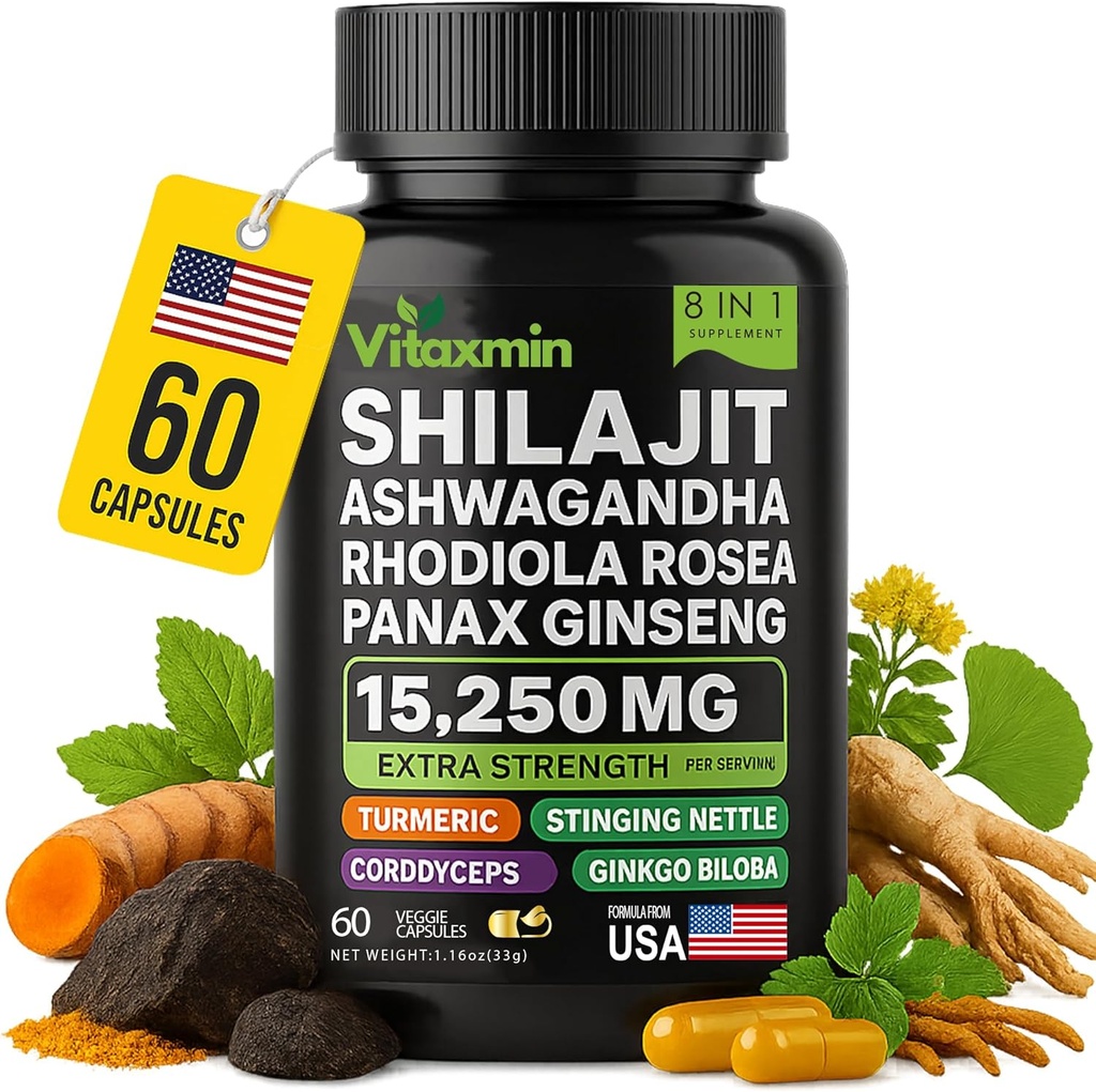 Shilajit og Ashwagandha Kapsler, 8- i -1 Herbal Multivitamin for mænd og kvinder, med Rhodiola Rosea, Ginseng, og Stinging Nettle, Shilajit for mænd og kvinder