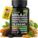 Shilajit and Ashwagandha Capsules, 8-in-1 Herbal Multivitamin for Men and Women, with Rhodiola Rosea, Ginseng, and Stinging Nettle, Shilajit for Men and Women